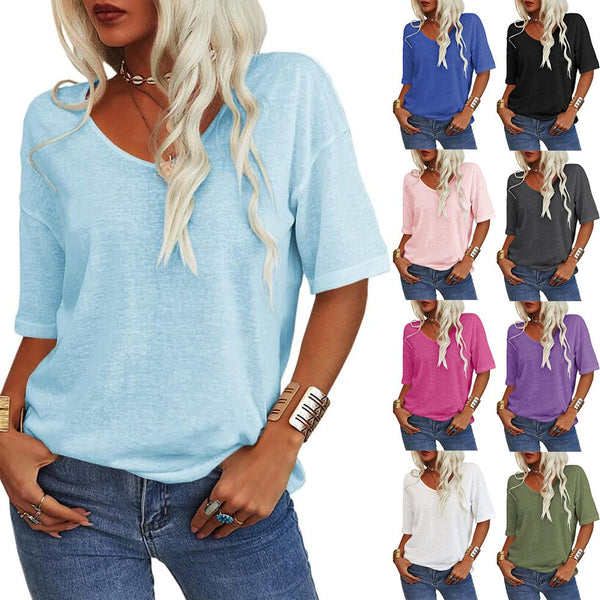 Women's Solid Color V-Neck T-shirt [On Sale & Quick Ship!]